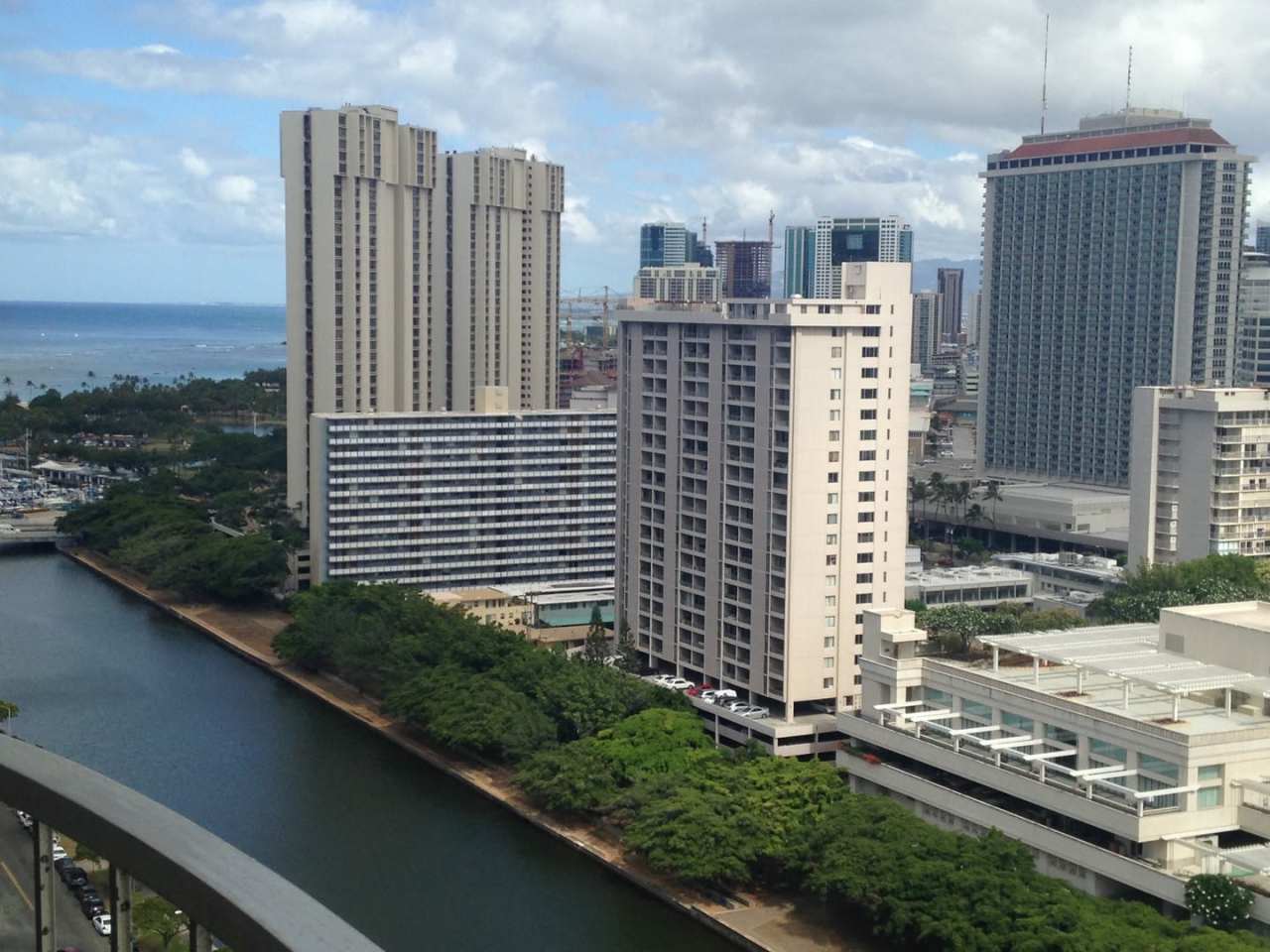 1717 Ala Wai Boulevard, 25th floor, part. furn. 2 bdrm., 2 bath w/ 1 cov'd parking, washer/dryer in apt. Large lanai/ocean view!