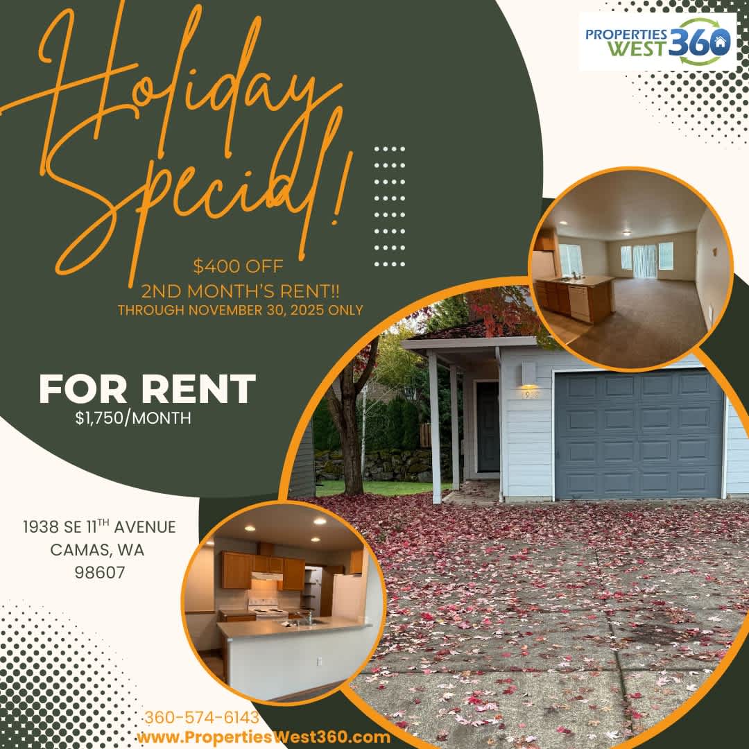 Quaint 2B/2Ba Townhome in Desirable Camas! Holiday Move-In Special!