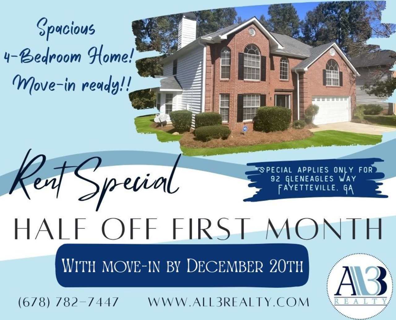 Half off first month's rent with move-in by December 20th!! Welcome to this Big  Beautiful 4 Bedroom Home In Fayetteville!