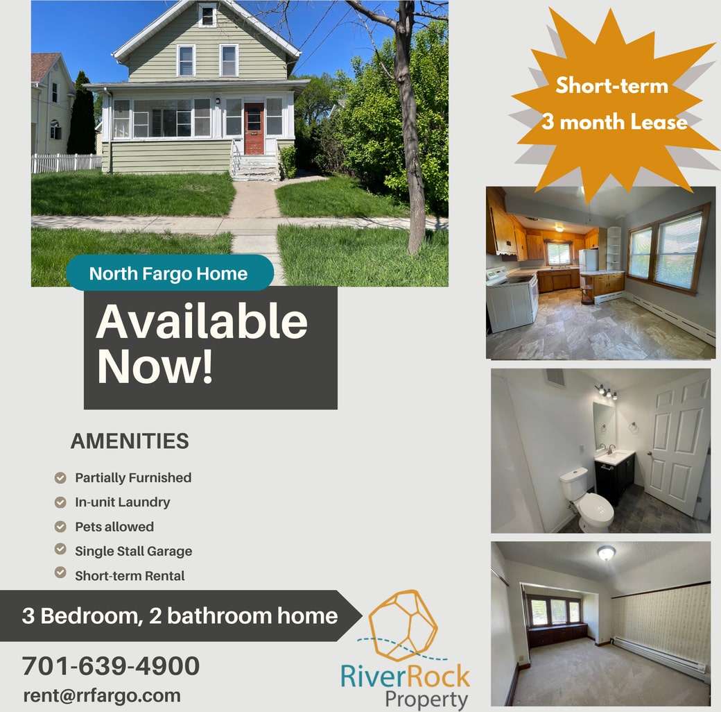 Partially Furnished 3-Bedroom Home in North Fargo – Short-Term 3-Month Lease!