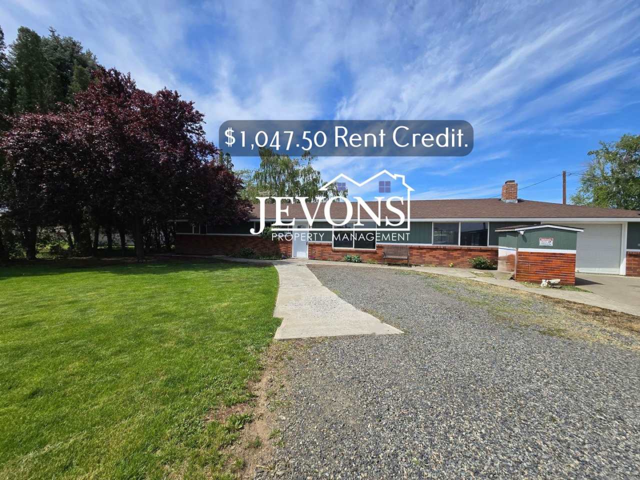 Water and sewer included! Comfortable 3-bedroom home with family room and excellent US-97 access