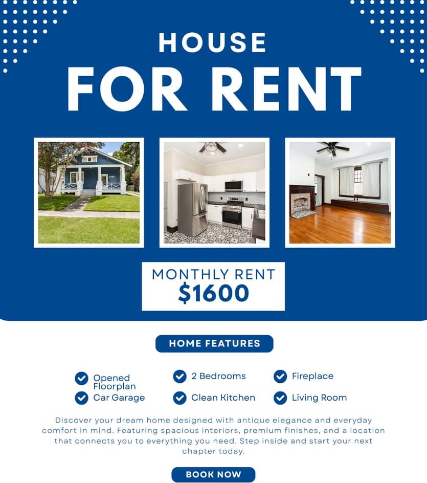 A charming home located in the heart of the Garden District for Rent