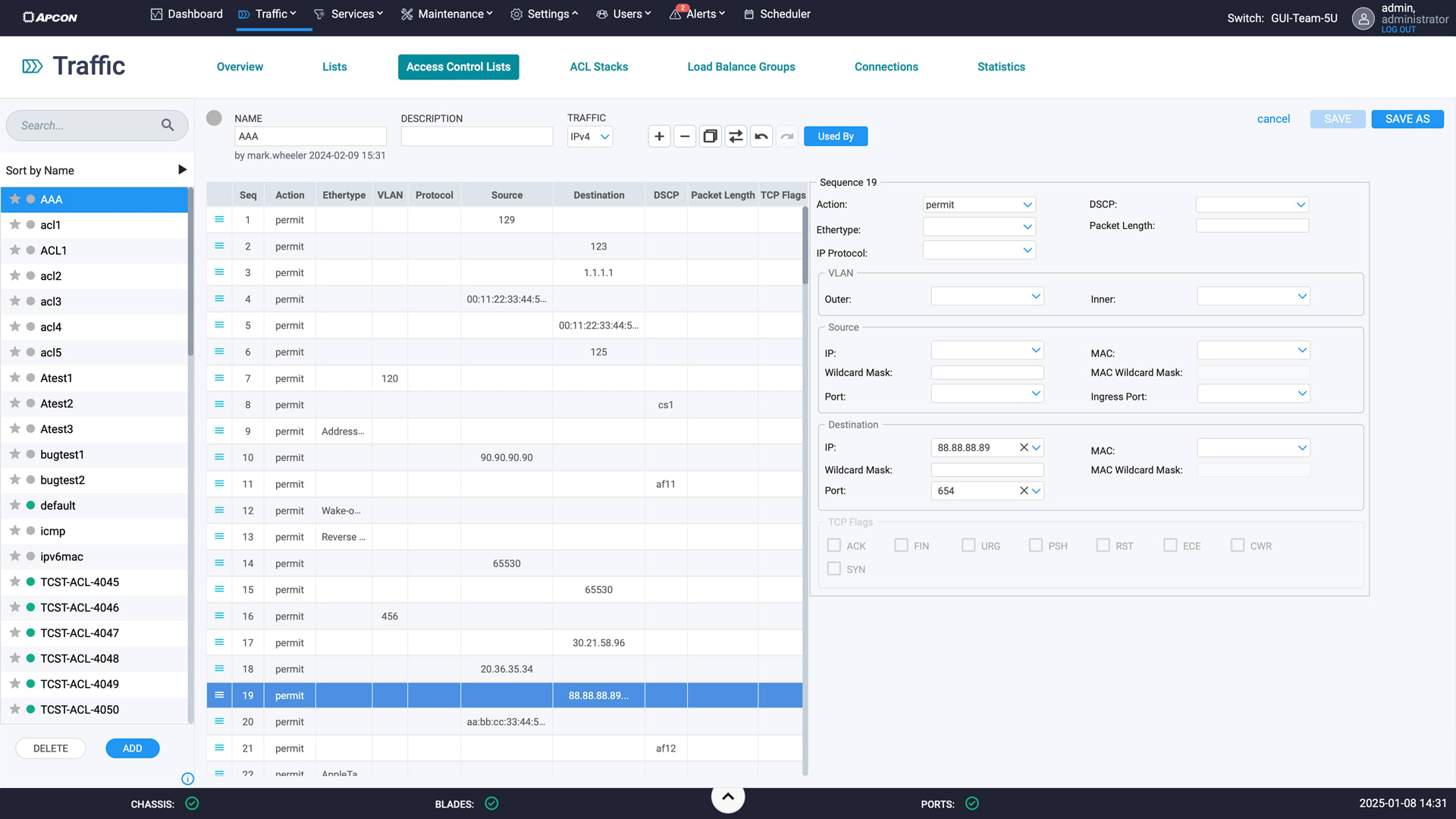 The IntellaView ACL Filtering screen.