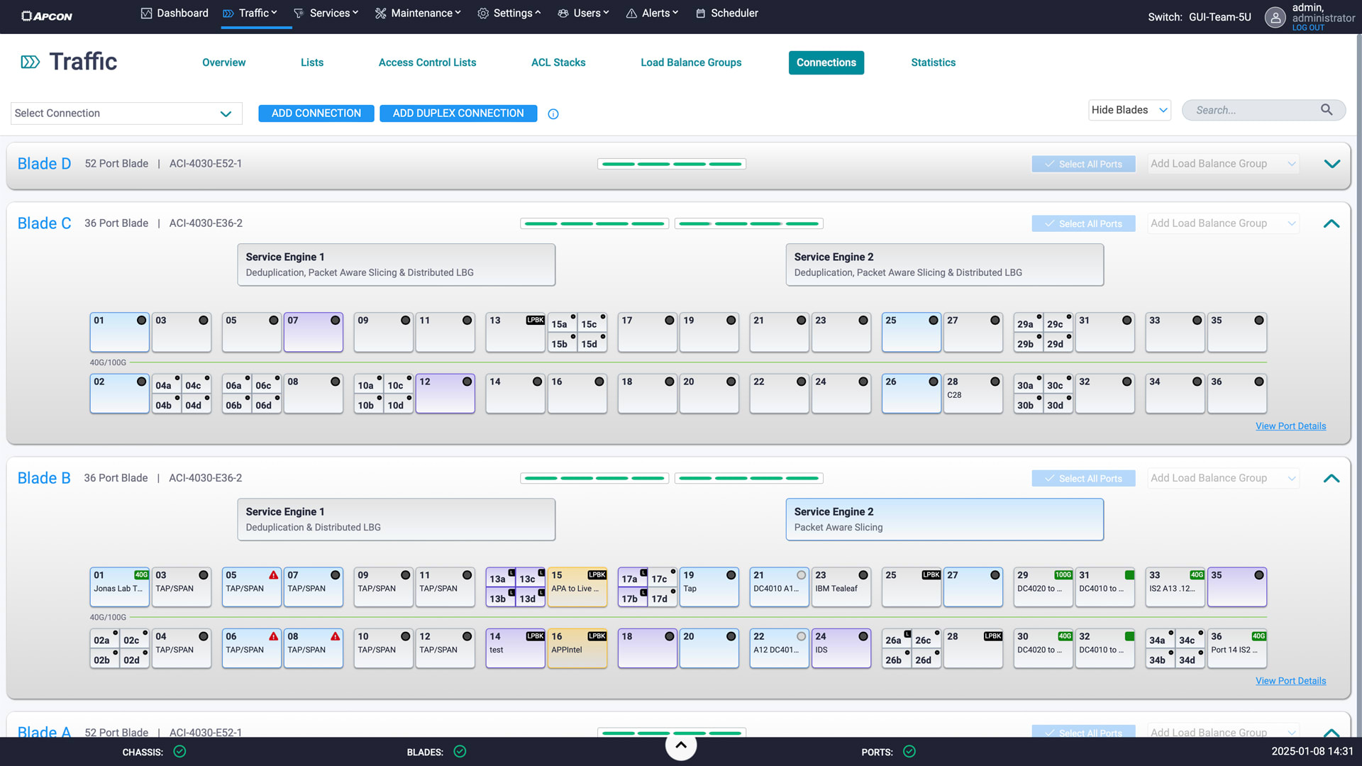The IntellaView port management screen.
