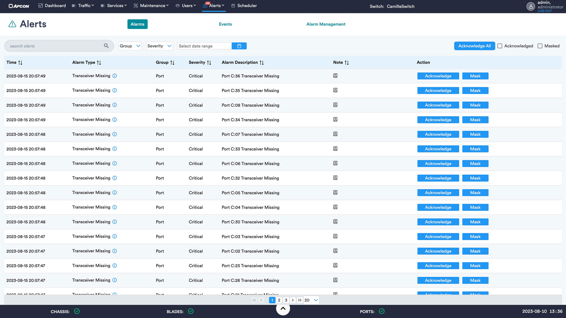 Event monitoring and alert configuration screen.