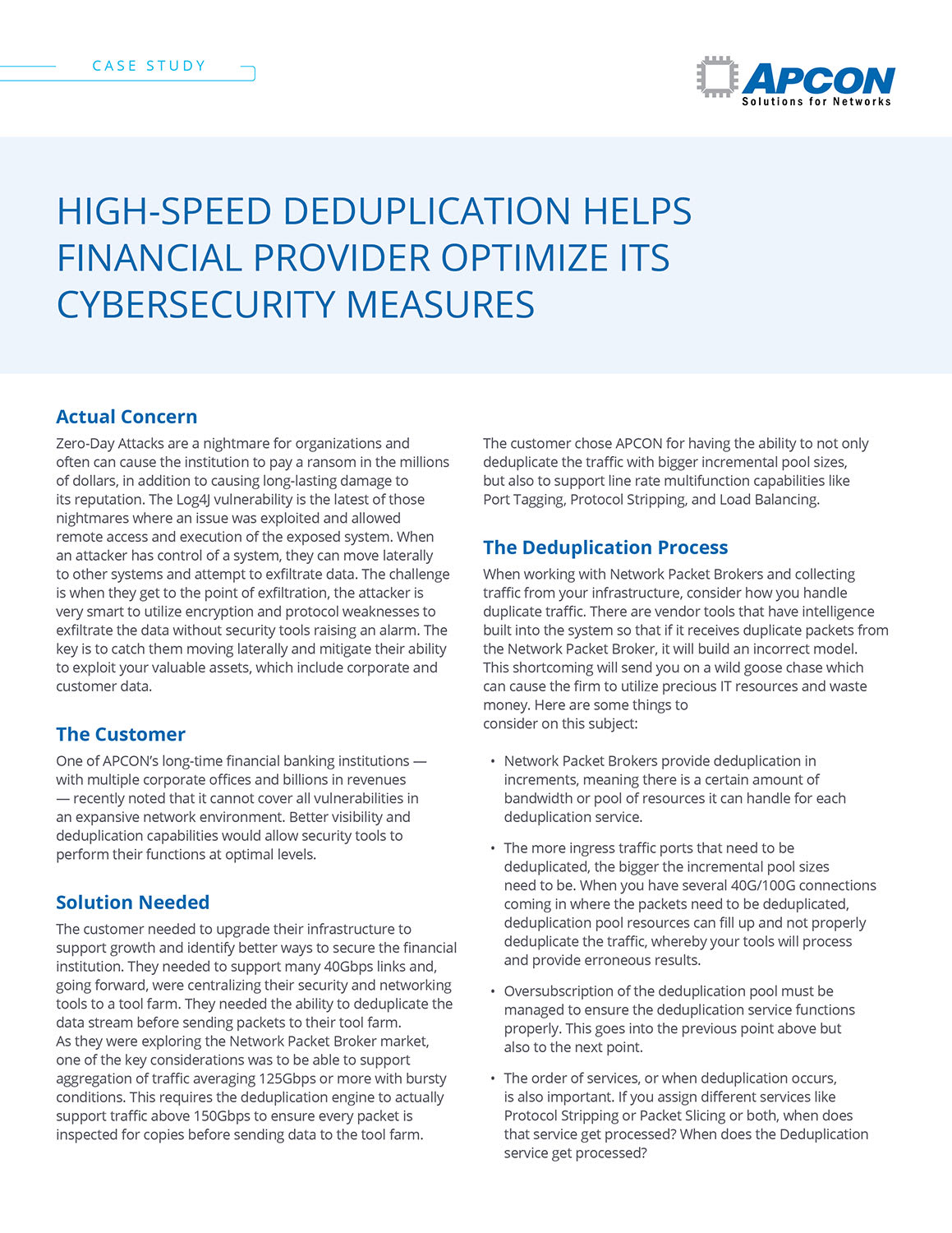 Front page of IntellaView Deduplication Pool Case Study