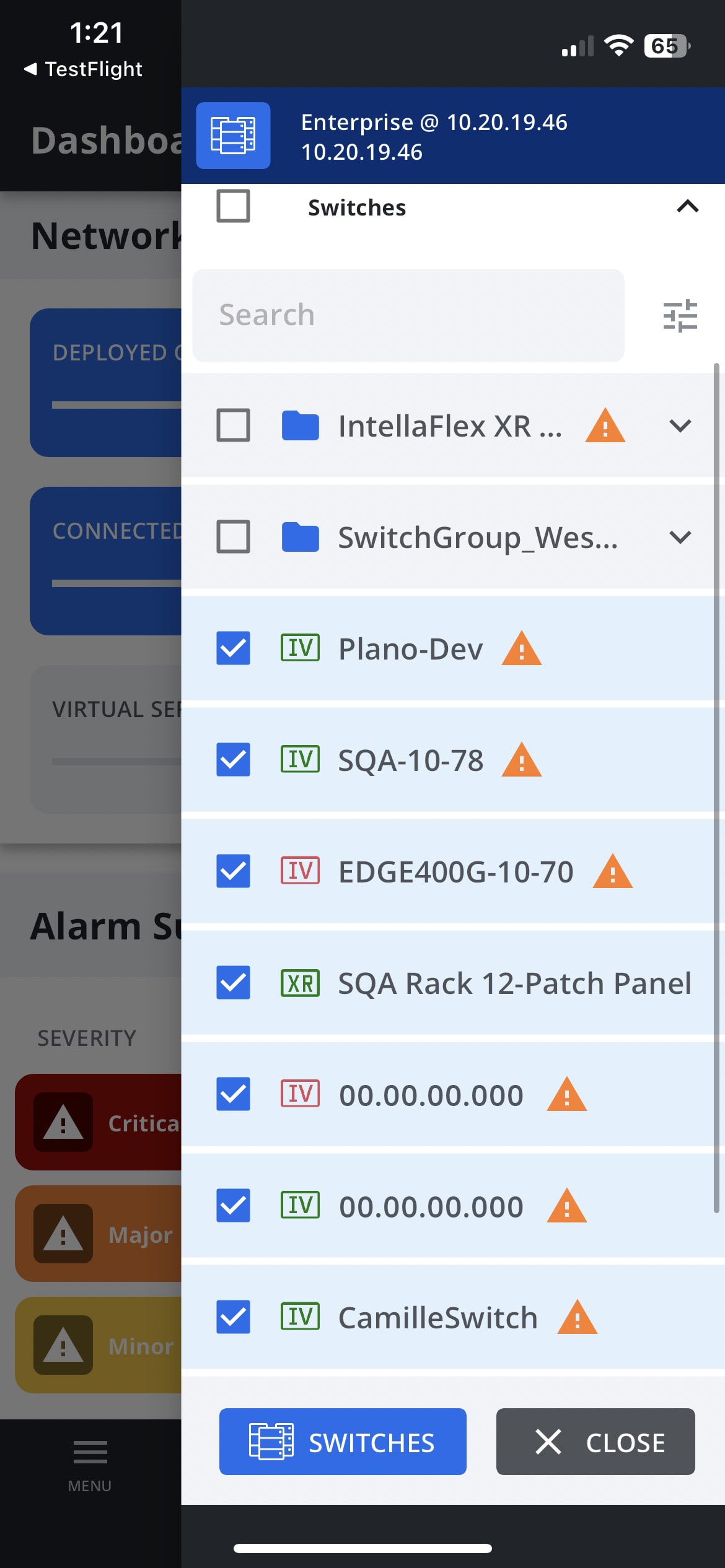 An image of the IntellaView mobile device selection screen.