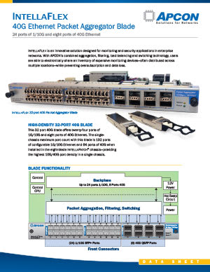 The first page of a .pdf document with the title '40G Ethernet Packet Aggregator Blade.'