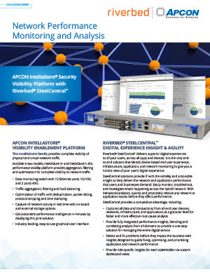 The first page of a .pdf document with the title 'Riverbed & APCON: Network Performance Monitoring and Analysis.'