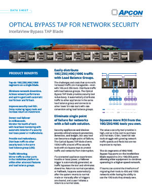 The first page of a .pdf document with the title 'Optical Bypass Tap for Network Security.'