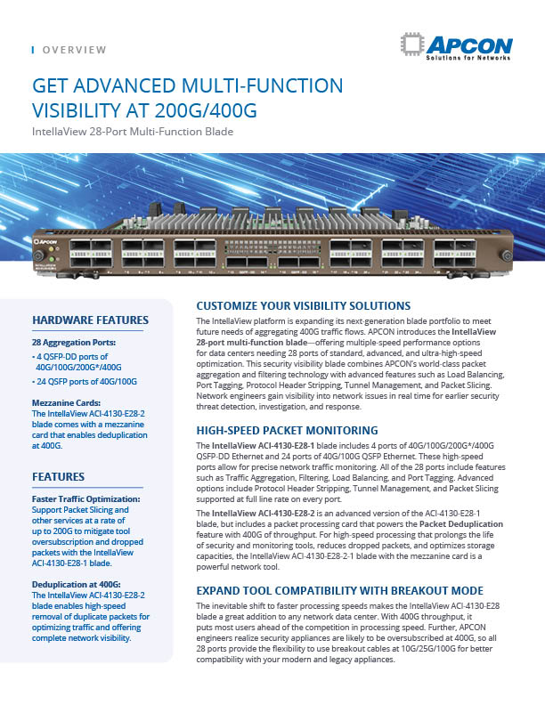 First page of the IntellaView 28-port blade overview document.