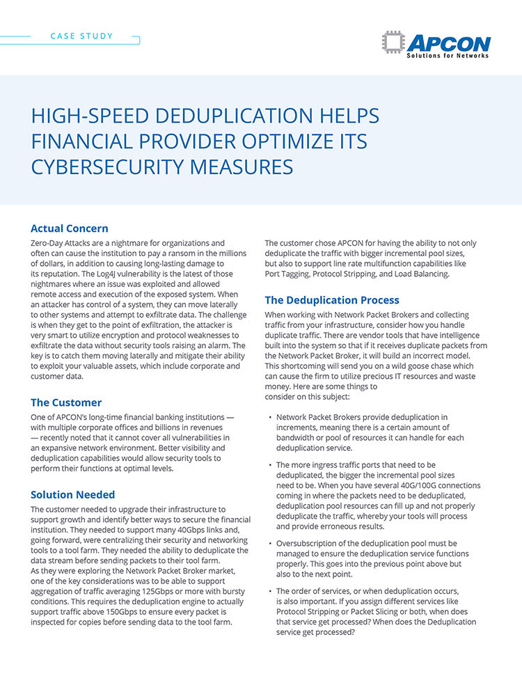 Front page of IntellaView Deduplication Pool Case Study