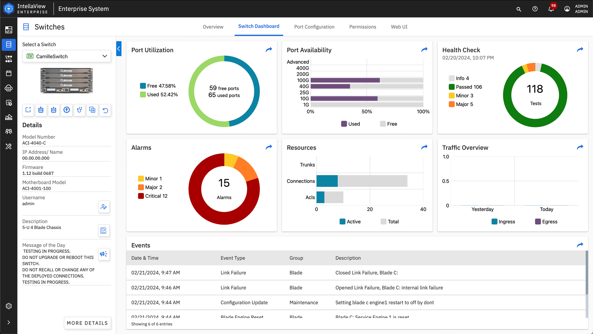 An image of the enterprise Switch management interface