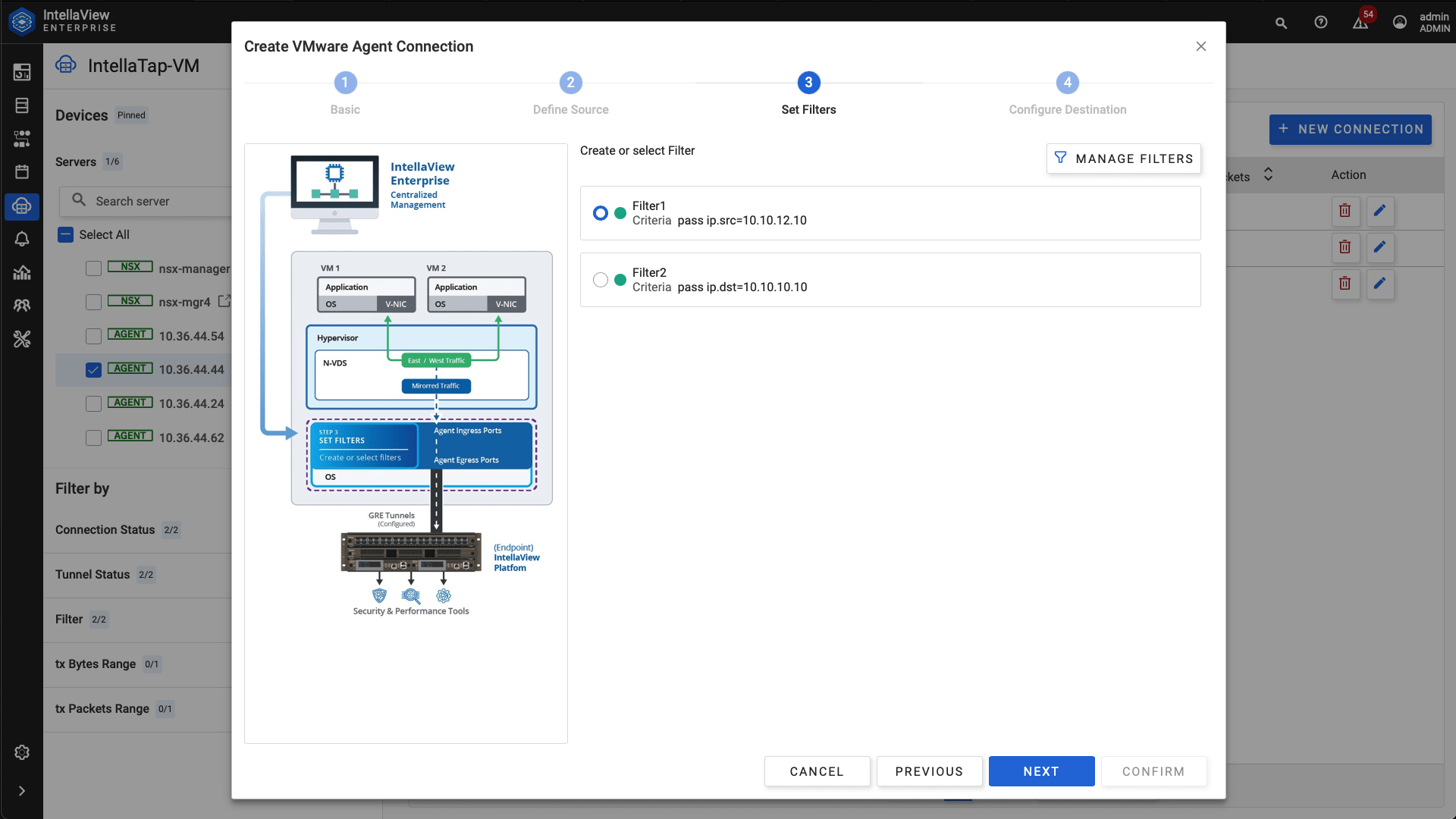 The IntellaTap-VM GUI for creating connections.