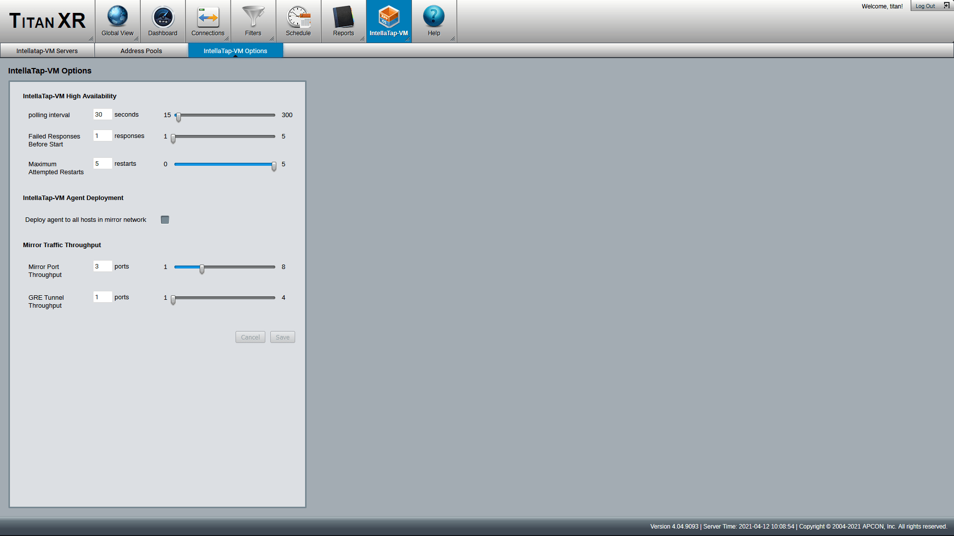 The IntellaTap-VM GUI for creating connections.