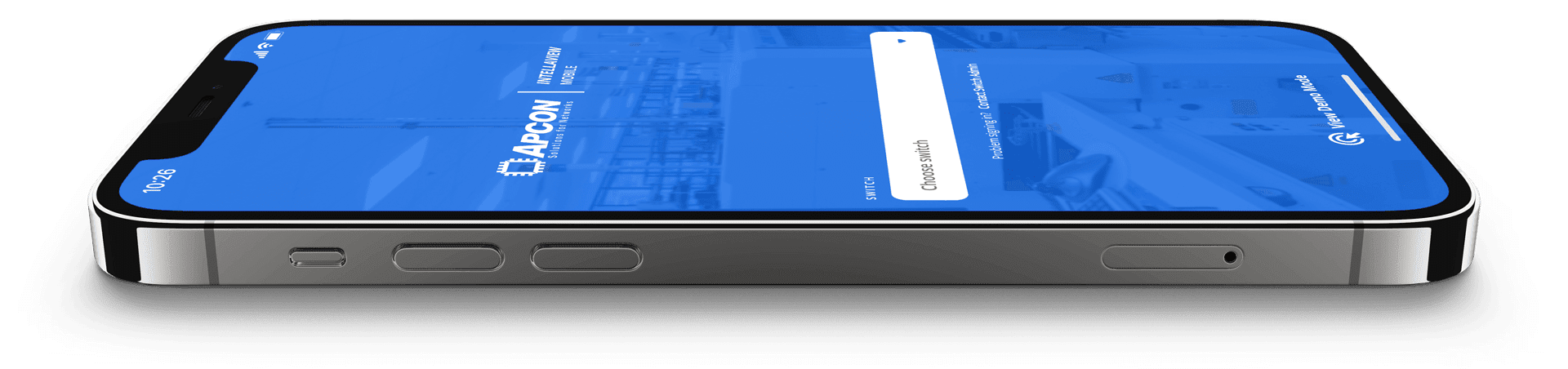 A phone on its side displaying the IntellaView Mobile login screen.