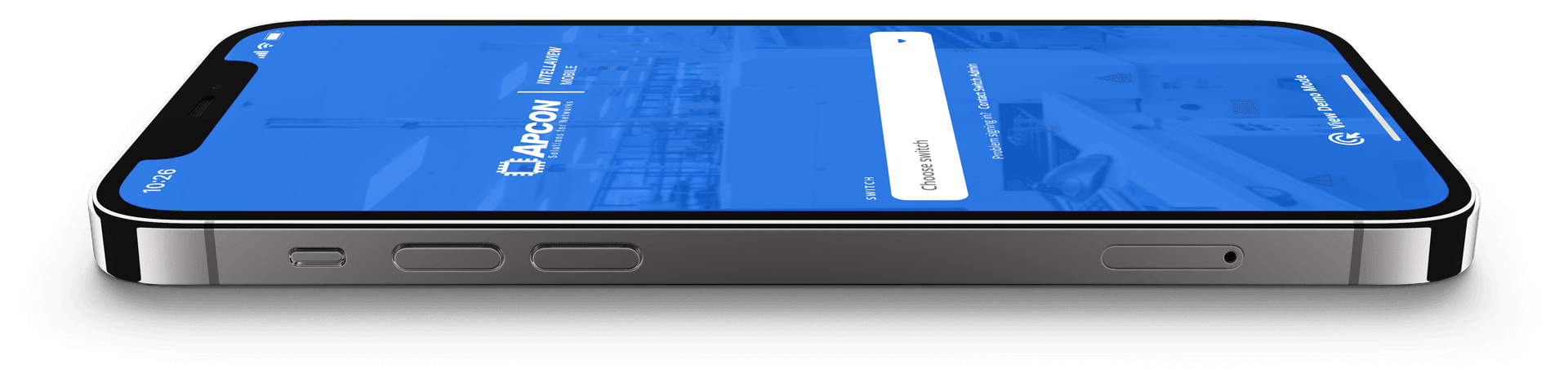 A phone on its side displaying the IntellaView Mobile login screen.