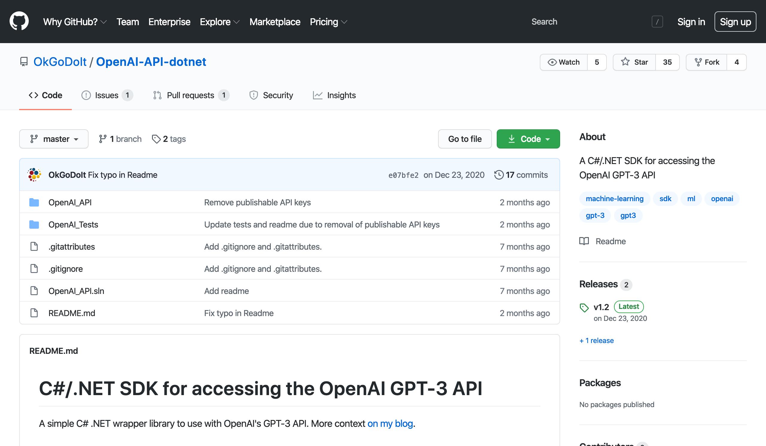 OpenAI GPT-3 C#/.NET SDK