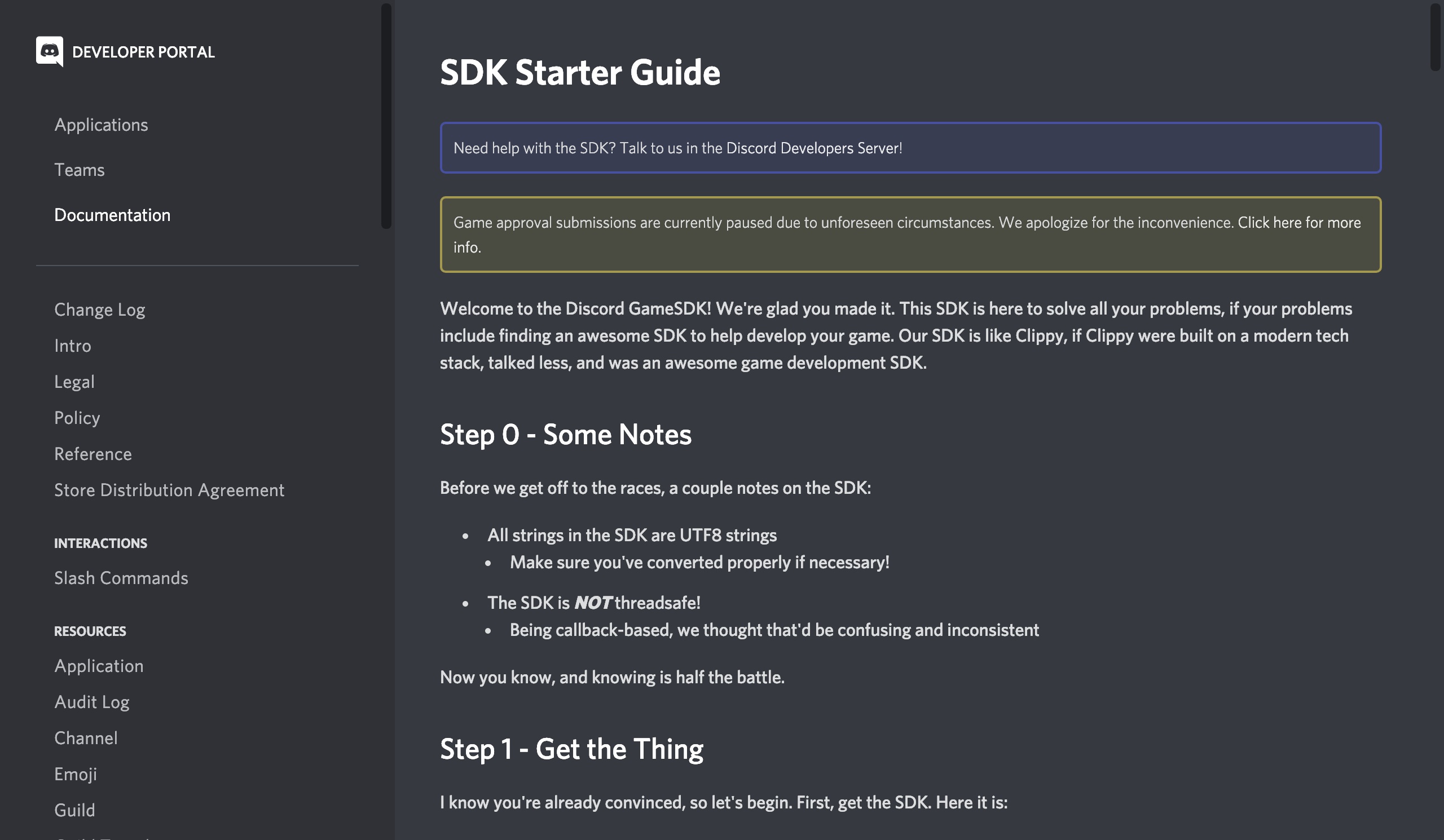 Discord Developer Portal — Documentation — SDK Starter Guide