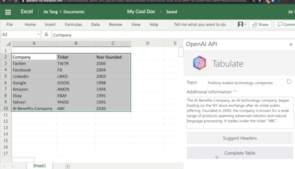 Excel (OpenAI Tabulate)