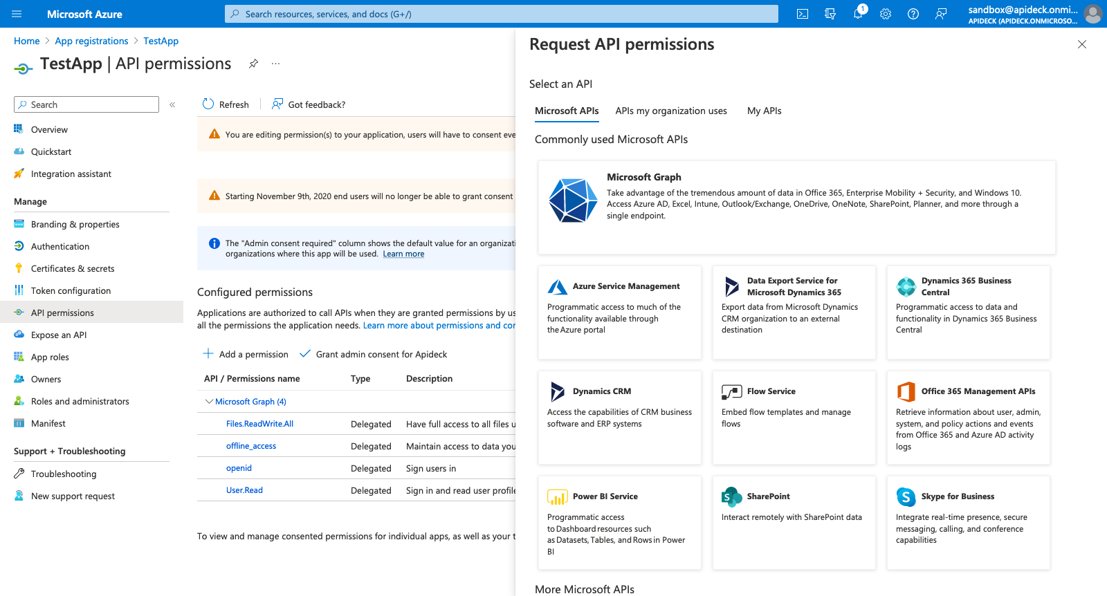 Graph Permissions for app in Azure