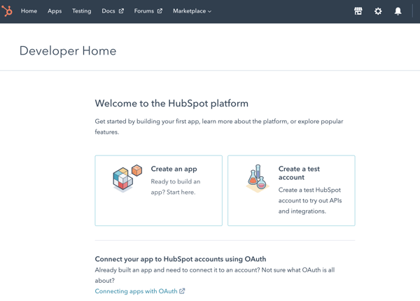 HubSpot Developer Home