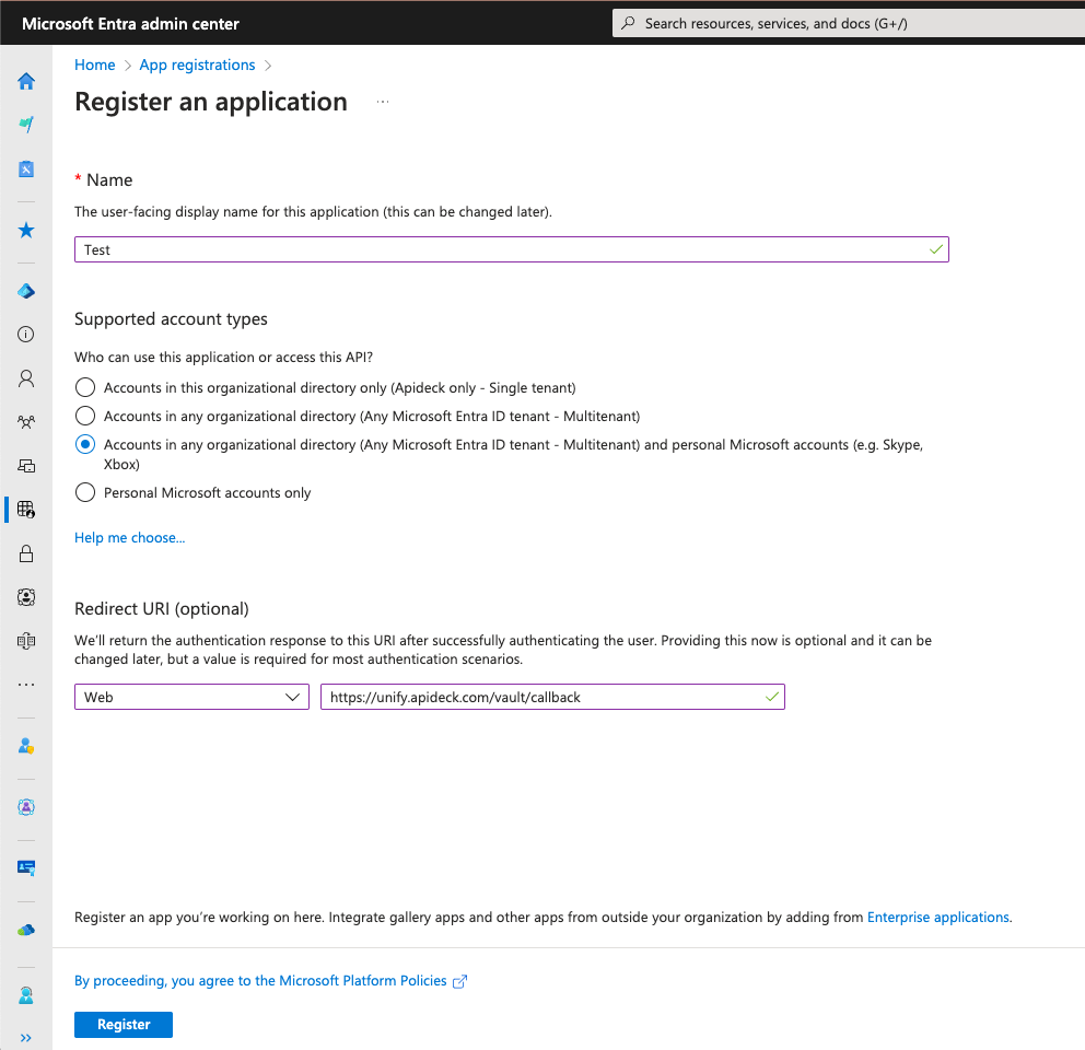 New app registration in Microsoft Entra