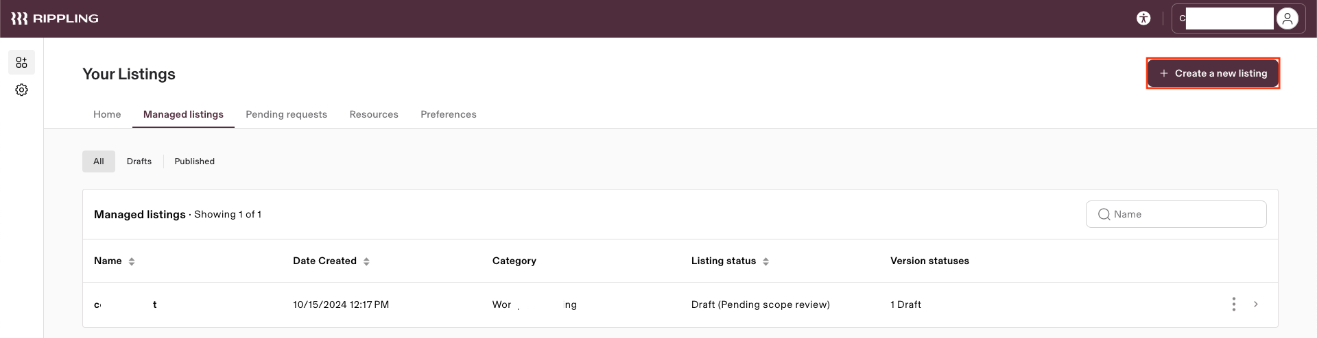 Rippling - Create a new listing