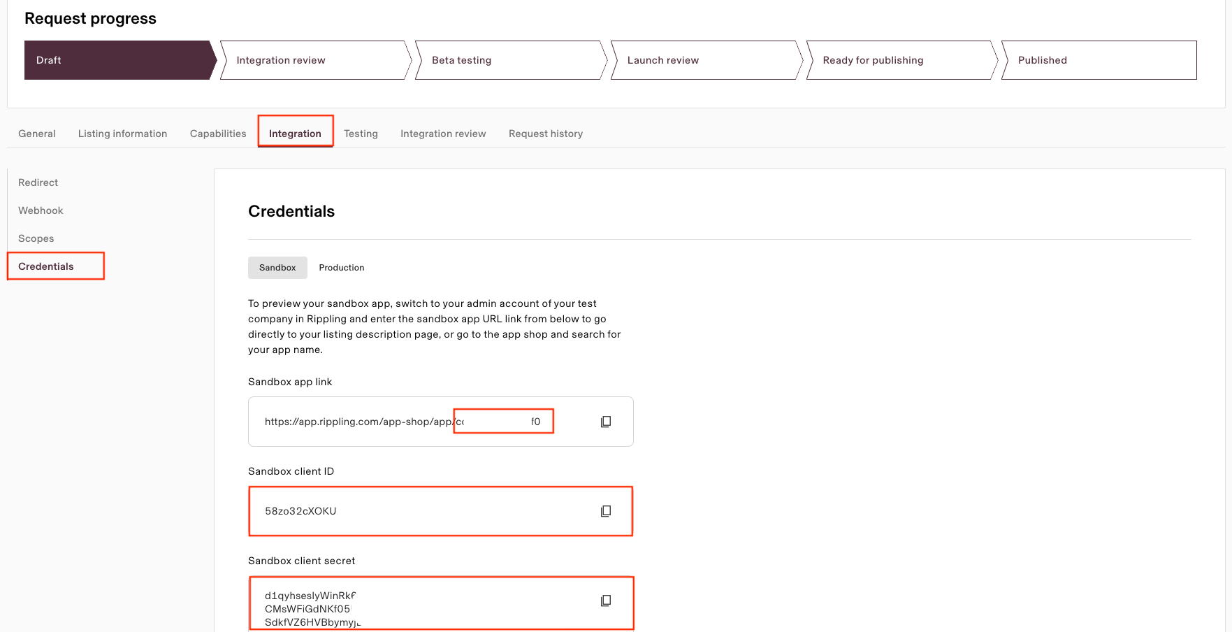 Rippling - Sandbox client ID and secret