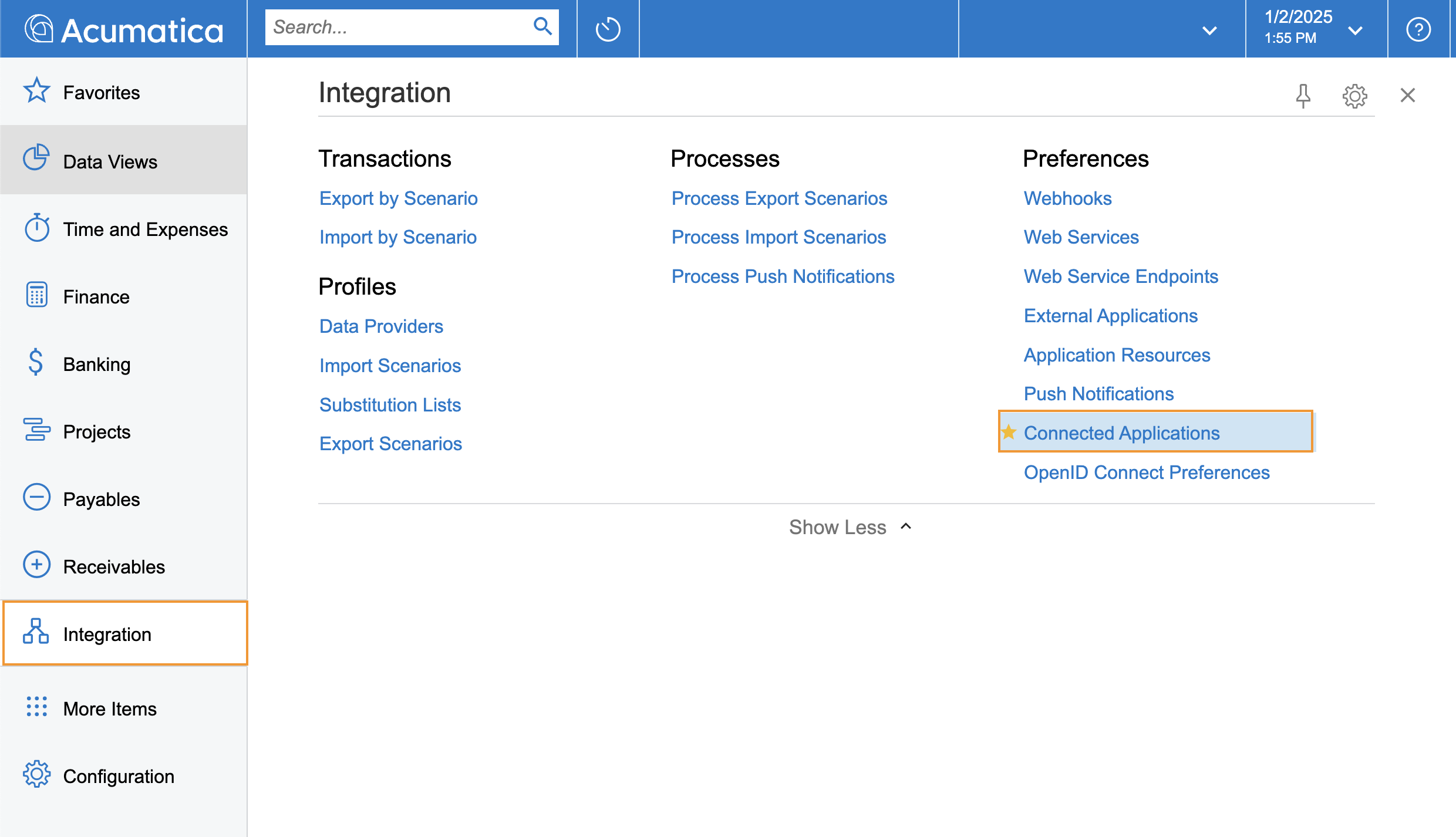 Acumatica Integration page