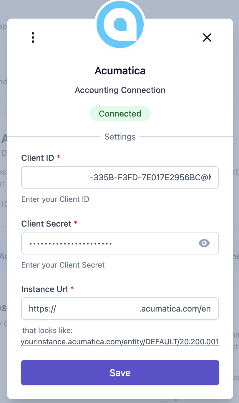 Acumatica Connection Settings