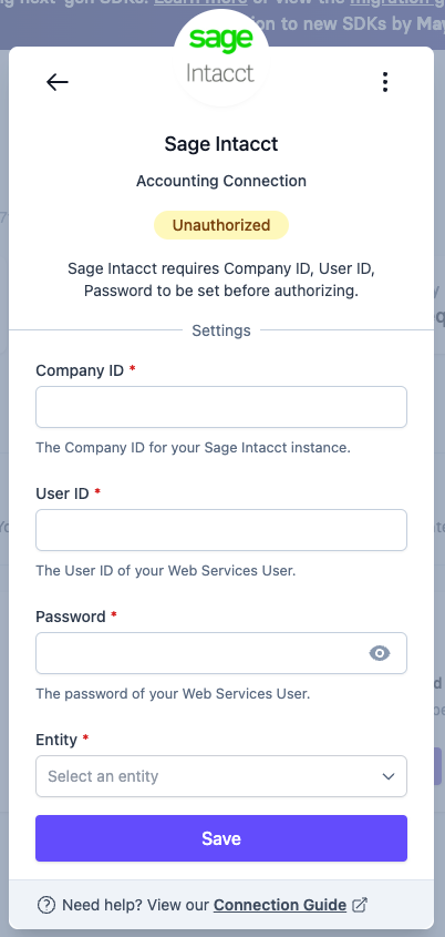 Sage Intacct Vault Form