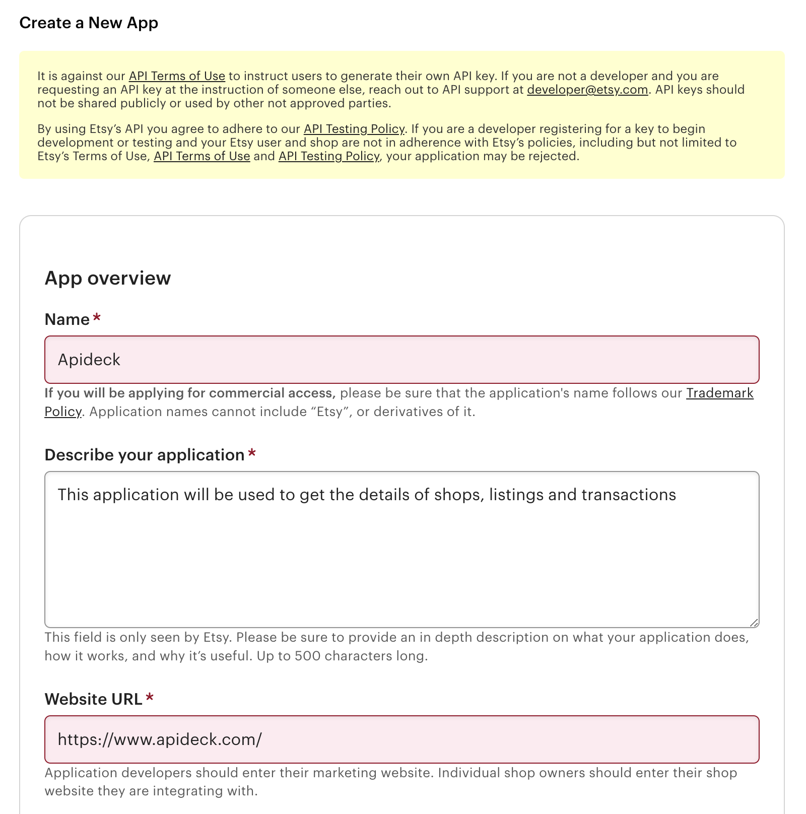 Etsy - Register Application