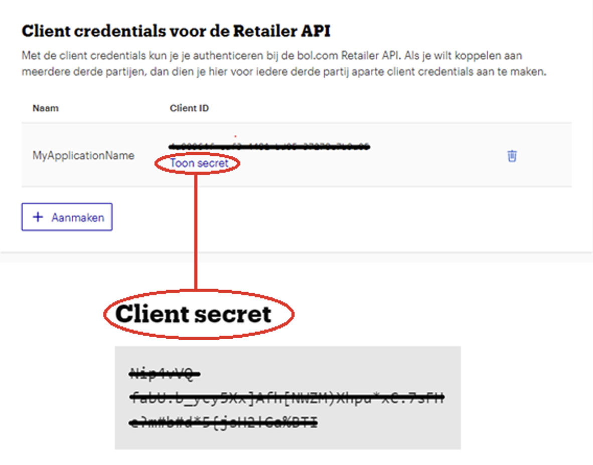 bol.com Client Secret dialog