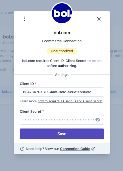 Apideck Vault bol.com Connection
