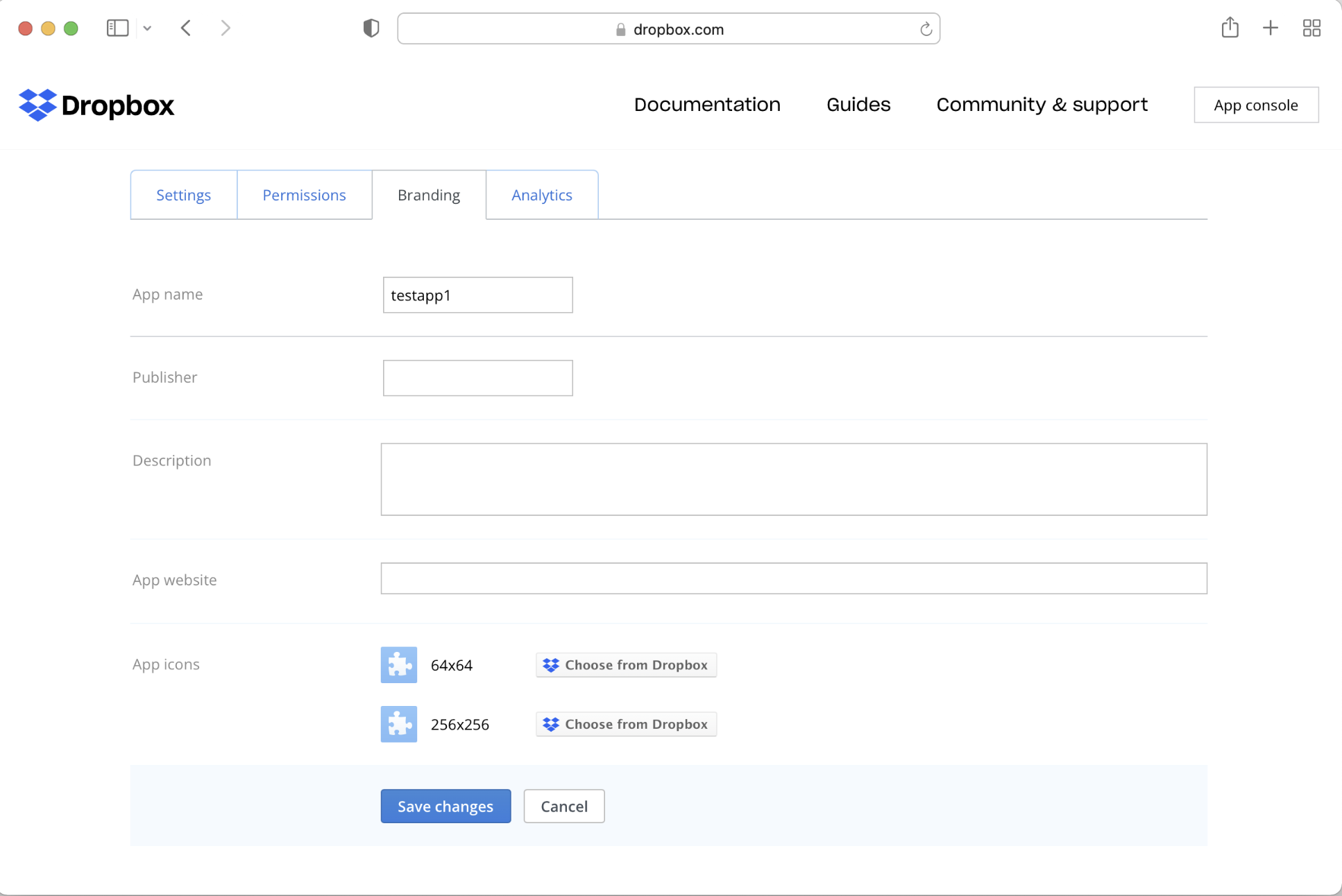 Dropbox branding tab