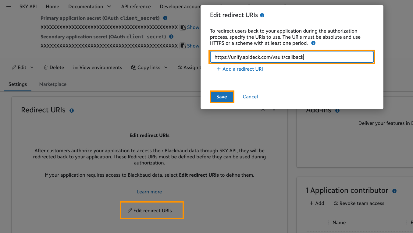 Set up Redirect URI