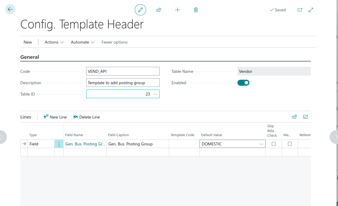 Vendor Template with predefined Vendor Posting Group