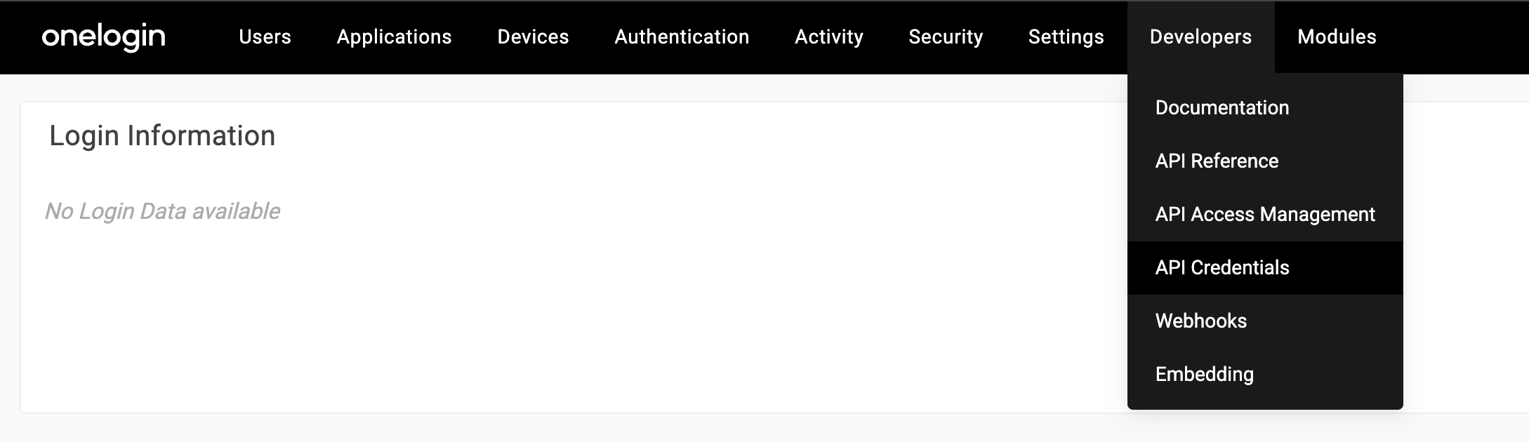 OneLogin Developer API Credentials