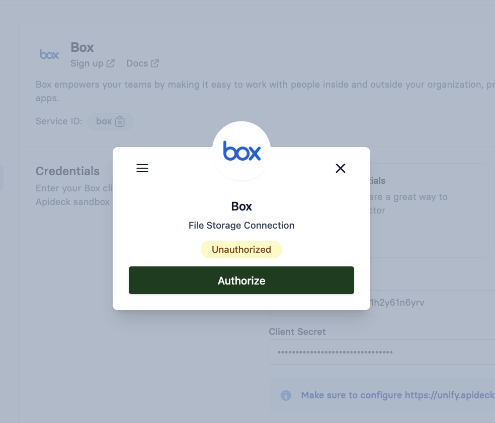 Box Authorize Connection