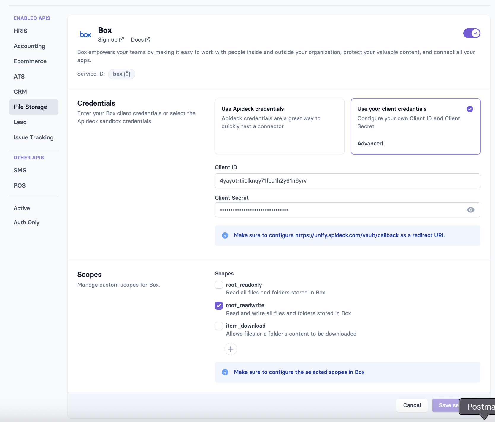 Box Connector Configuration