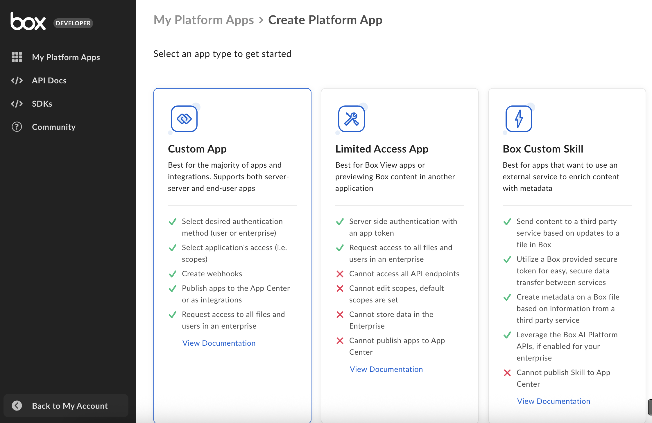 Box Choose Custom App