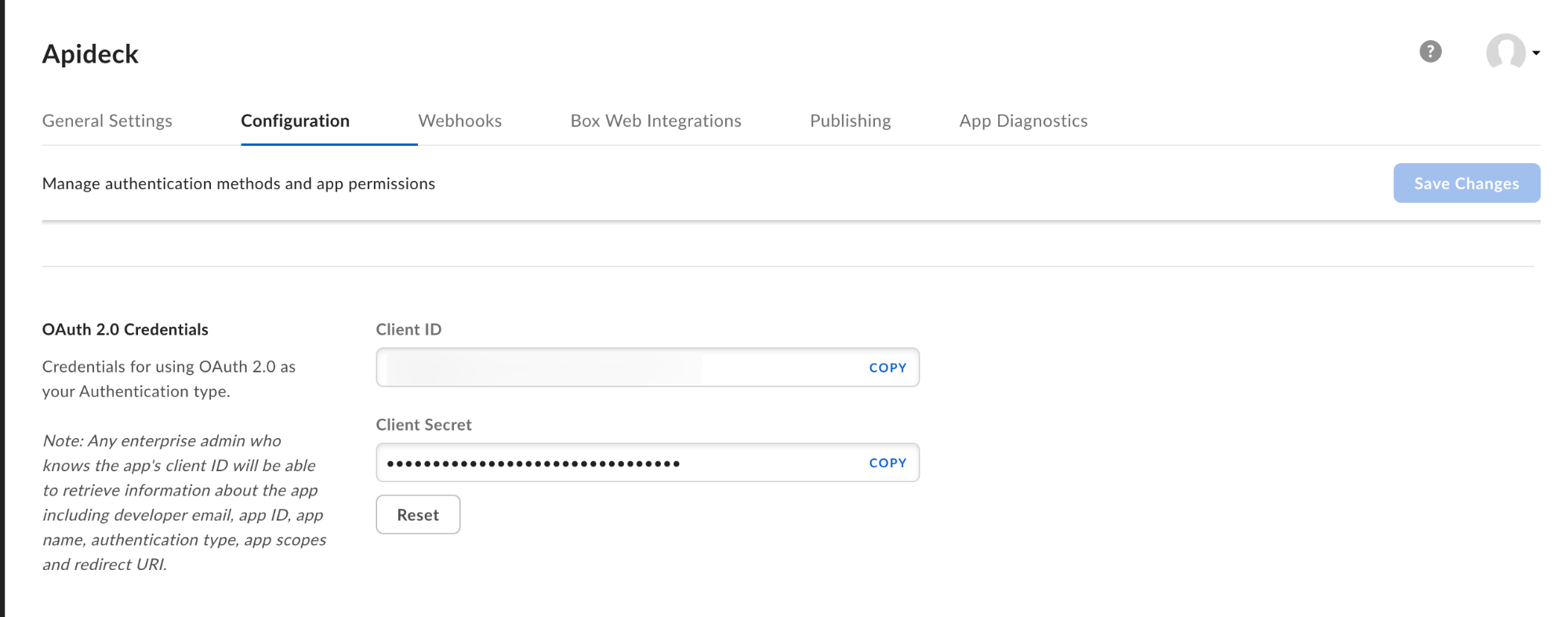 Box OAuth 2 Credentials