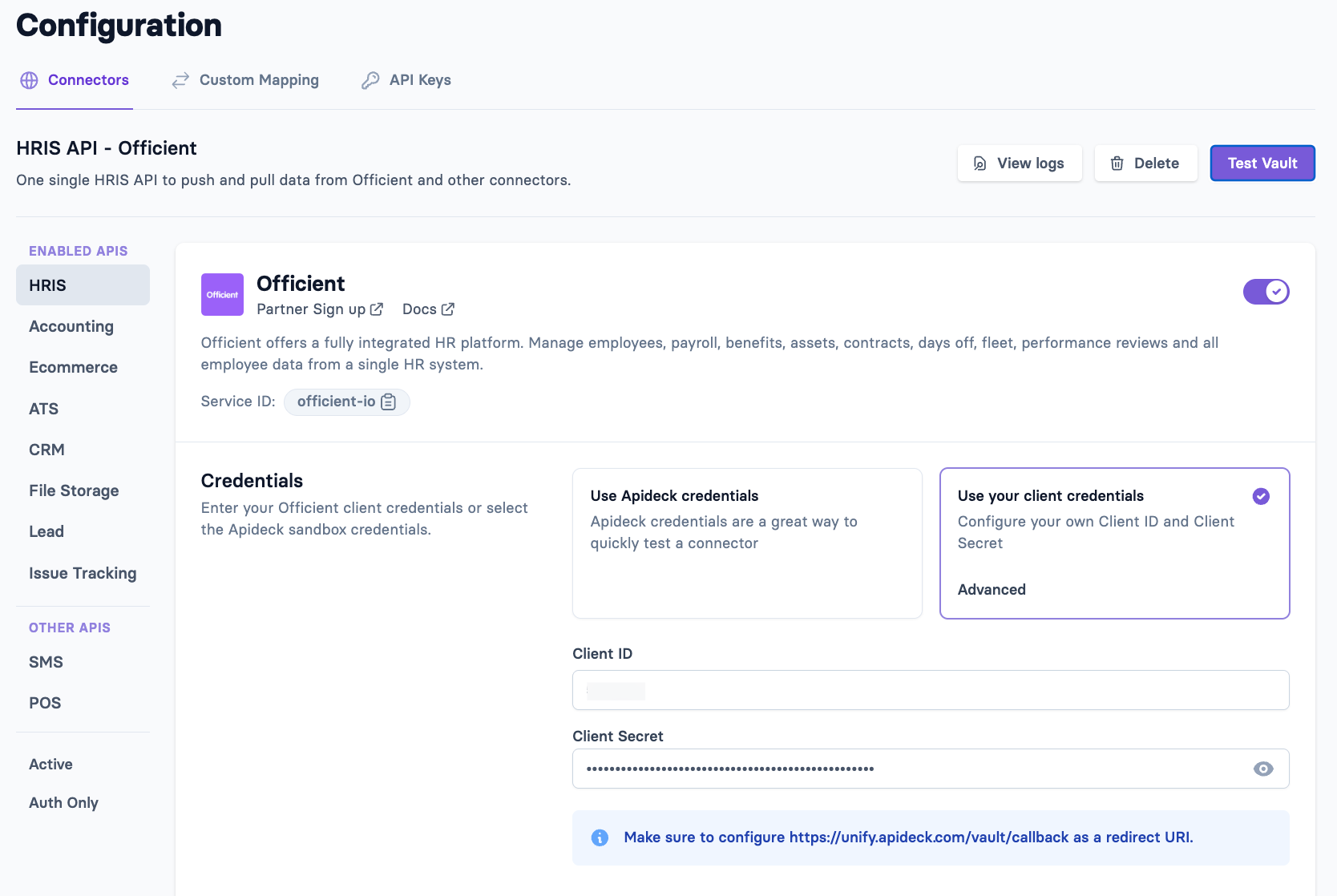 Add Credentials in Dashboard