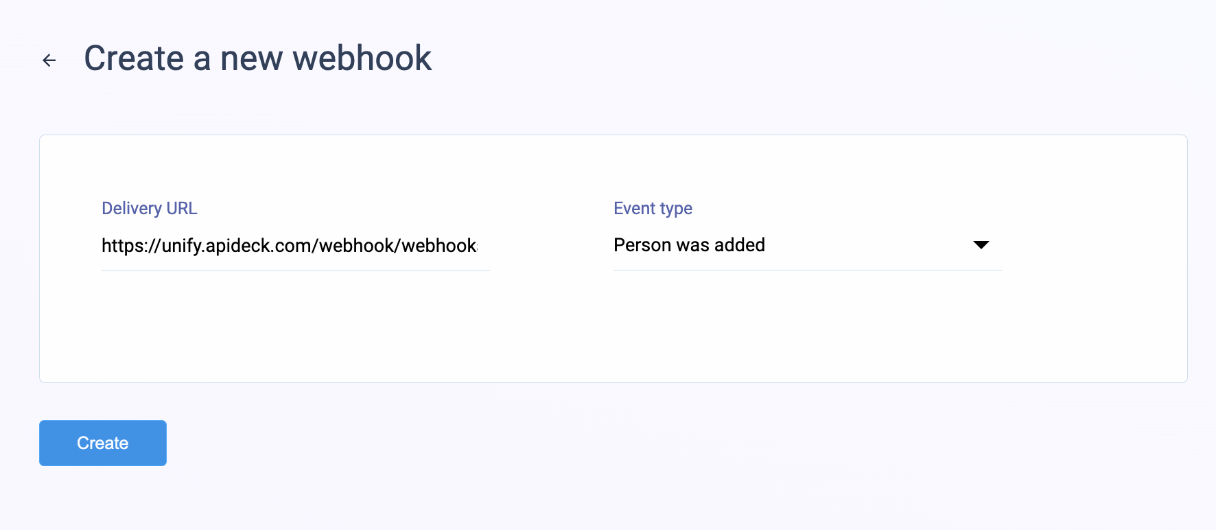 Add Webhook URL and Event