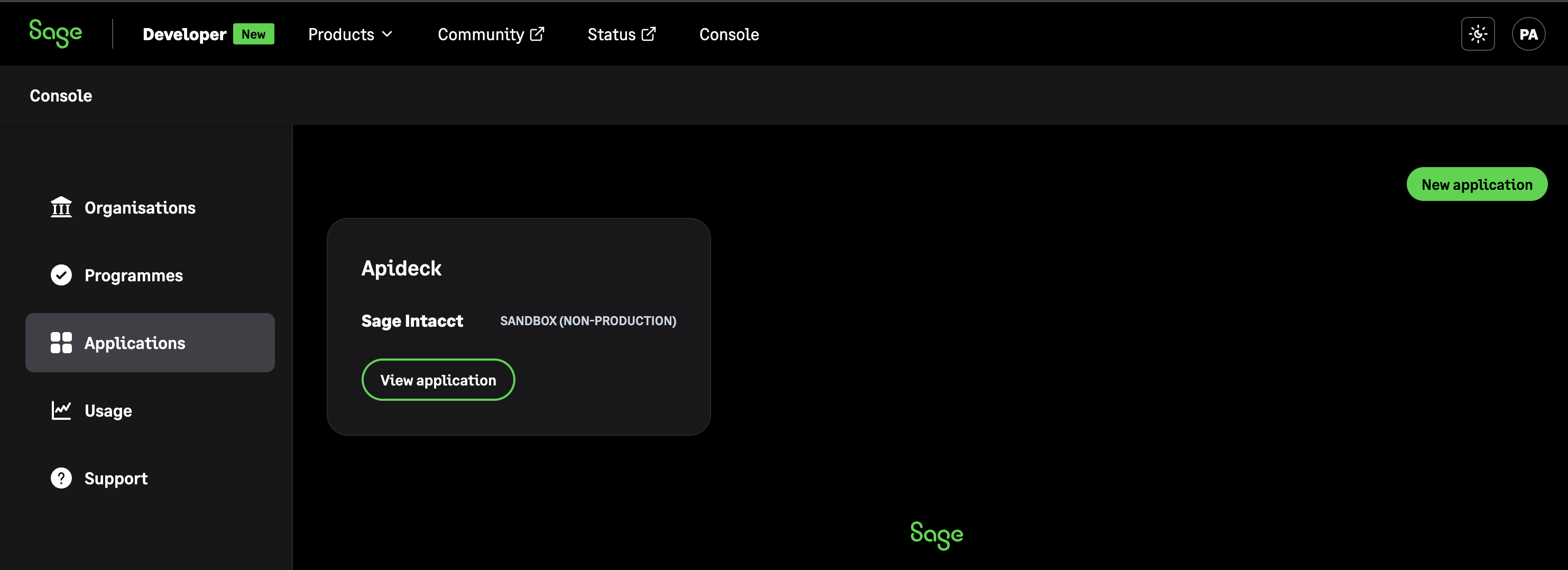 Sage Developer Console - Applications