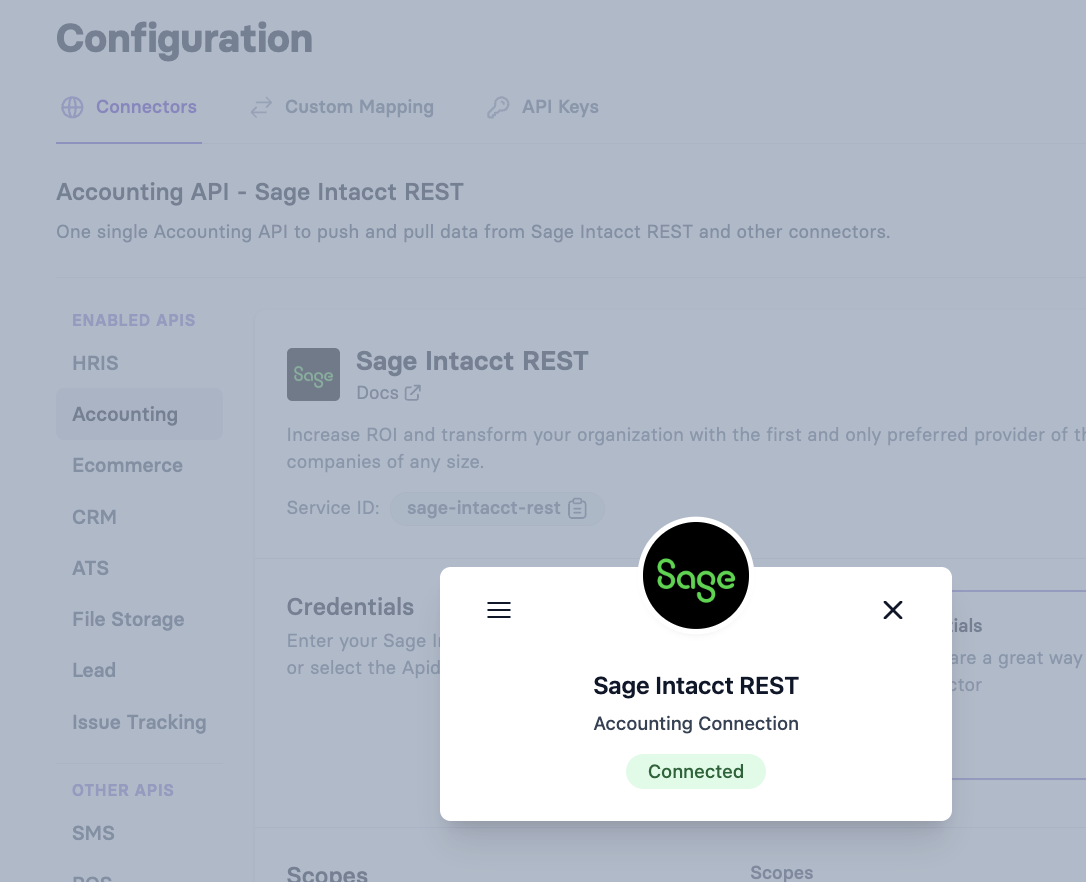 Sage Intacct REST - Connected Vault