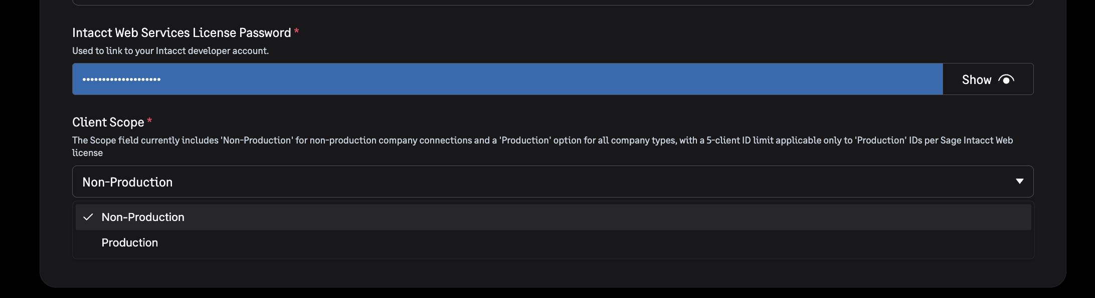 Sage Intacct REST - Select Scope