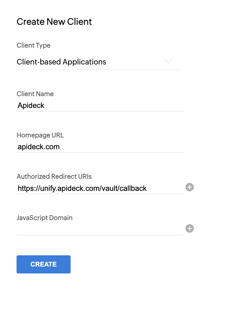 Zoho - Create App Details