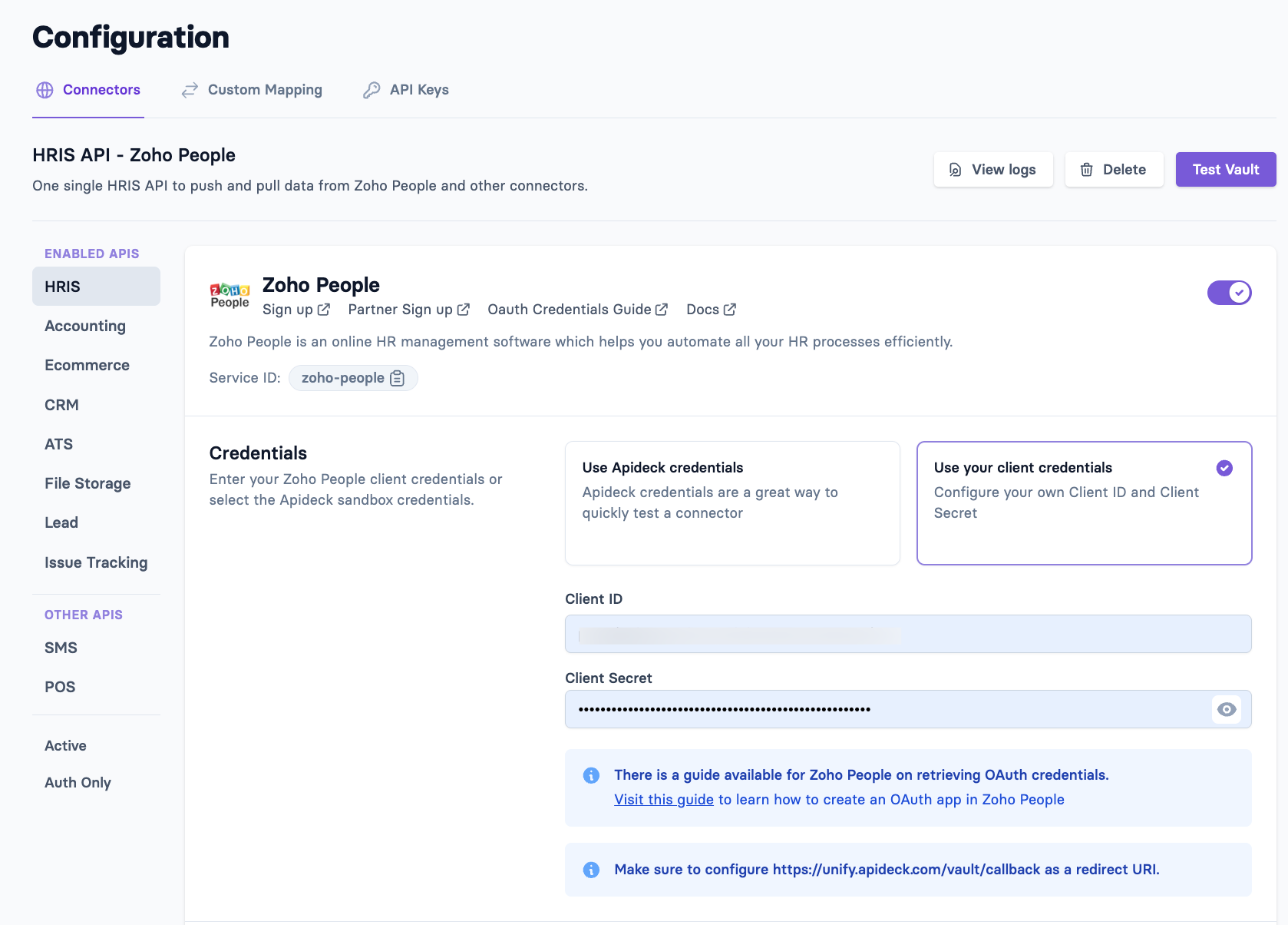 Apideck - Configure Connector